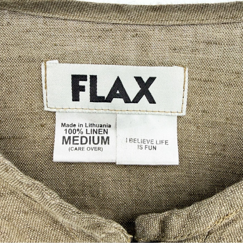 Flax 100% Linen Lagenlook Button Front Long Sleeve Top Olive Green Medium - Picture 7 of 8